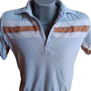 Vintage Men's Medium POlo Shirt 1970's Terrycloth Striped Tennis Pro Hippy Relic